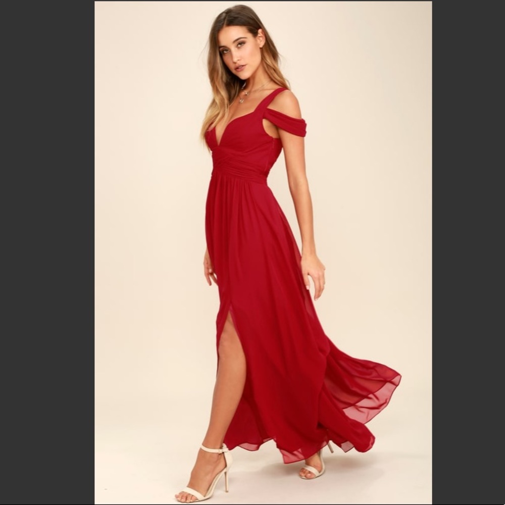 Lulu’s Ocean of Elegance Wine Red Maxi Dress